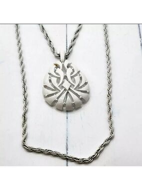 Trifari White Necklace Enamel Double Chain 30"